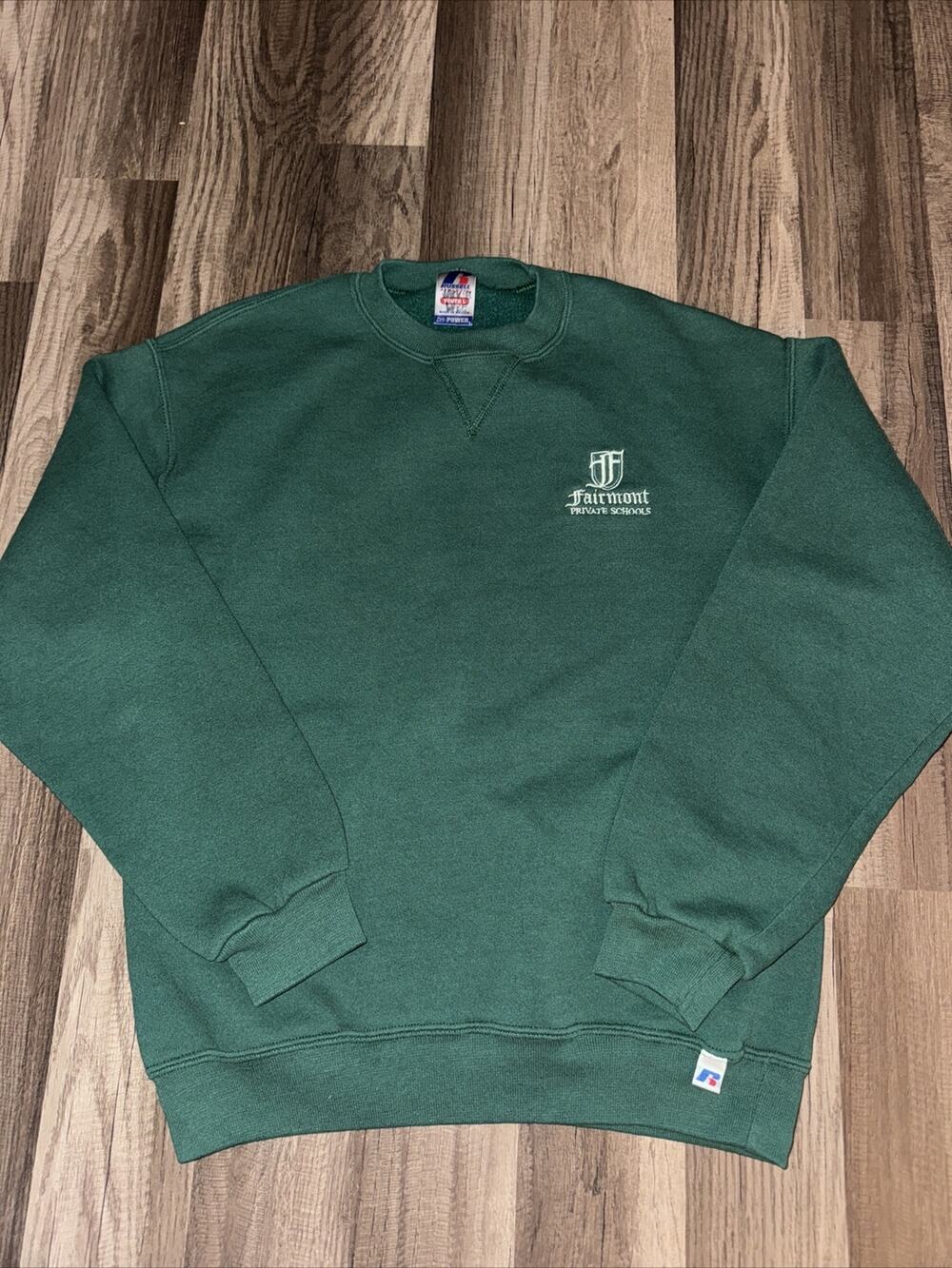Russell Athletic Made In Mexico Crewneck Green Youth Large 18x22 With Embroidery